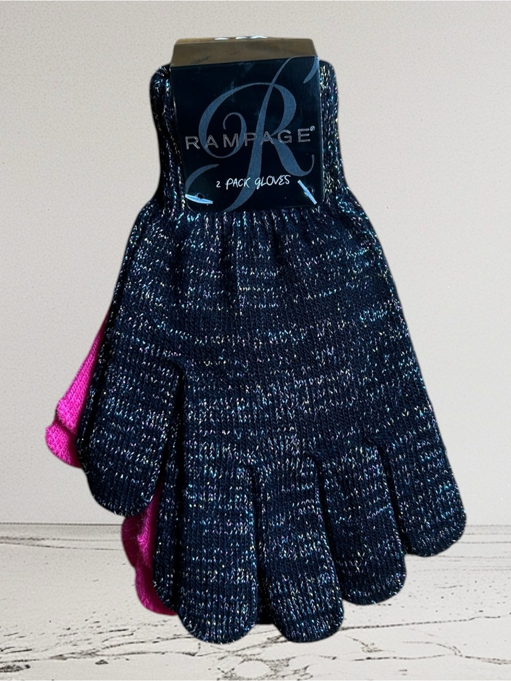 NWT Women's Rampage Two-Pack Knit Gloves in Black Sparkle and Bright Pink